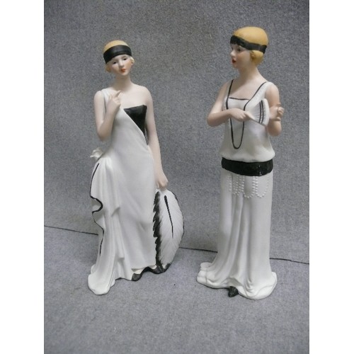 4 - 2 X PORCELAIN DECO LADY FIGURINES IN BLACK AND WHITE