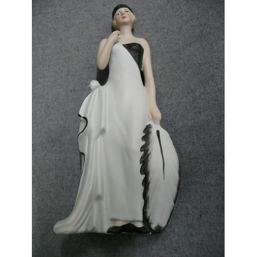 4 - 2 X PORCELAIN DECO LADY FIGURINES IN BLACK AND WHITE