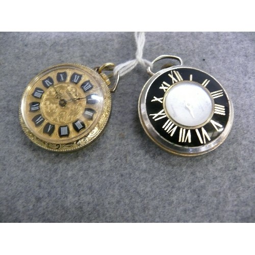 24 - TWO LUCERNE LADIES POCKET WATCHES BOTH MECHANICAL WORKING, ONE GOLD THE OTHER SILVER COLOUR