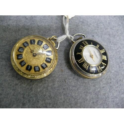 24 - TWO LUCERNE LADIES POCKET WATCHES BOTH MECHANICAL WORKING, ONE GOLD THE OTHER SILVER COLOUR