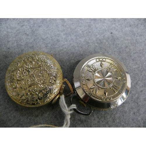 24 - TWO LUCERNE LADIES POCKET WATCHES BOTH MECHANICAL WORKING, ONE GOLD THE OTHER SILVER COLOUR