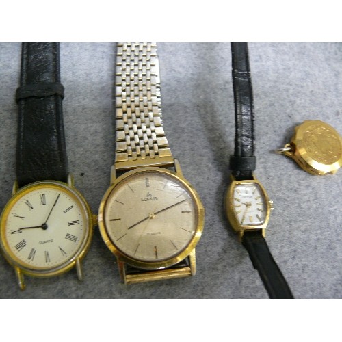 25 - A JEWELLERY BOX WITH 5 WATCHES - TIMEX DAY DATE, SEIKO DAY DATE,  LORUS DRESS WATCH PLUS ONE ALL GEN... 