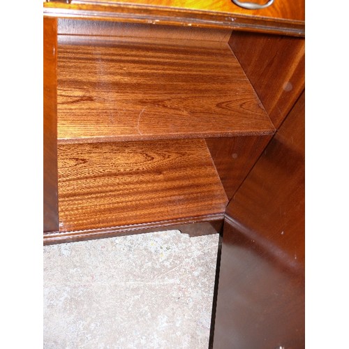 437 - MAHOGANY 2 DOOR CABINET WITH SWAN NECK HANDLES