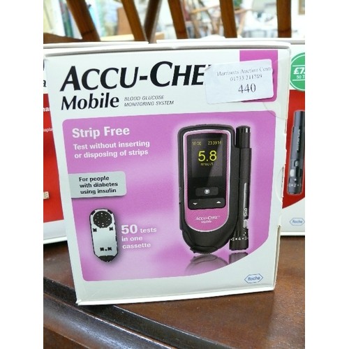 440 - 3 X MOBILE BLOOD GLUCOSE MONITORING SYSTEM BY ACCU-CHEK