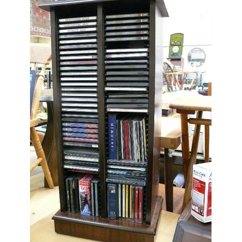 441 - MAHOGANY FINISH TABLE TOP CD HOLDER WITH CD CONTENTS