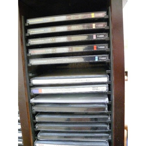 441 - MAHOGANY FINISH TABLE TOP CD HOLDER WITH CD CONTENTS