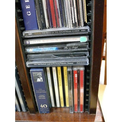 441 - MAHOGANY FINISH TABLE TOP CD HOLDER WITH CD CONTENTS