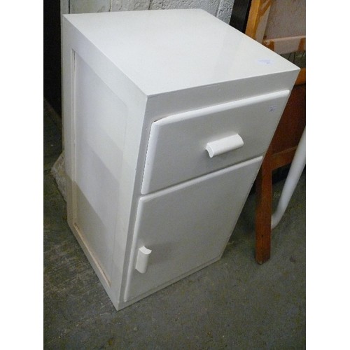 465 - BEDSIDE CABINET WITH DRAWER AND CUPBOARD, PAINTED WHITE