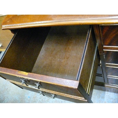 474 - MAHOGANY VENEER DEEP FILING DRAWERS (4) WITH GREEN LEATHER TOP -  MIMICKING A CHEST OF 8 DRAWERS