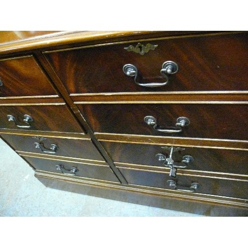 474 - MAHOGANY VENEER DEEP FILING DRAWERS (4) WITH GREEN LEATHER TOP -  MIMICKING A CHEST OF 8 DRAWERS