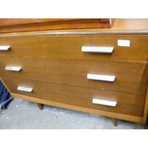 476 - MID CENTURY TEAK CHEST OF 3 DRAWERS ON LEGS