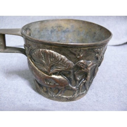 16A - A VINTAGE DRINKING VESSEL THE STYLE OF THE MINOANS THE OUTSIDE OF BRONZE LAID OVER AN INNER LINING