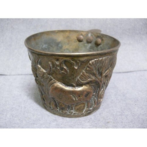 16A - A VINTAGE DRINKING VESSEL THE STYLE OF THE MINOANS THE OUTSIDE OF BRONZE LAID OVER AN INNER LINING