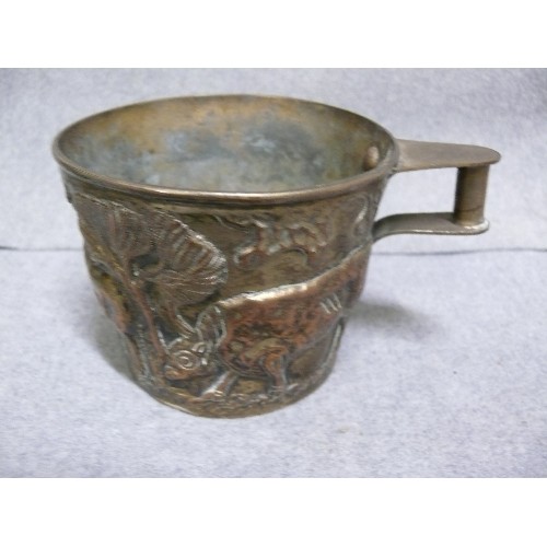 16A - A VINTAGE DRINKING VESSEL THE STYLE OF THE MINOANS THE OUTSIDE OF BRONZE LAID OVER AN INNER LINING