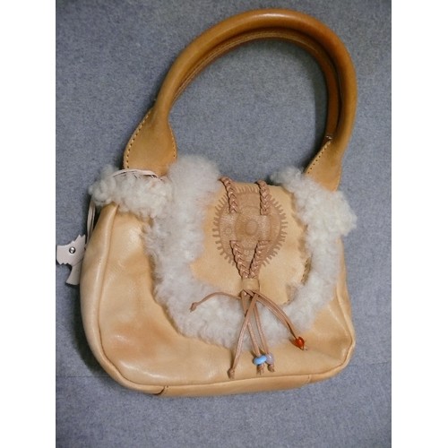 7 - RADLEY, SMALL LEATHER AND SHEEPSKIN BAG