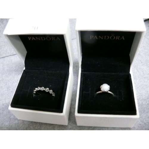 20 - 2 PANDORA SILVER RINGS 1 A DAISY CHAIN SIZE K THE OTHER IS WITH A REAL PEARL SIZE K