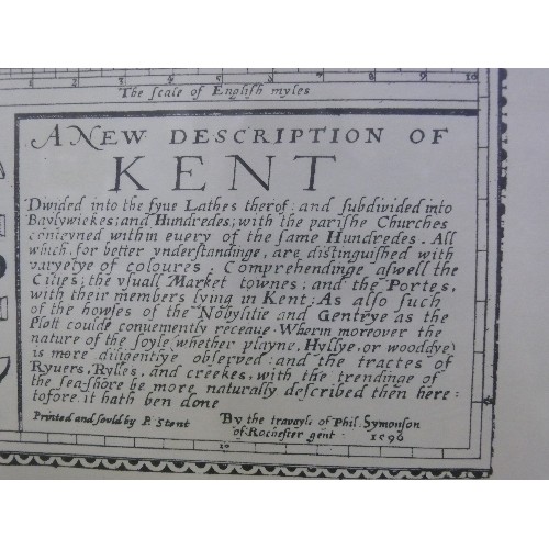 193A - SYMONSON'S MAP OF KENT, A PUBLISHED BY STENT 1650, FRAMED AND GLAZED