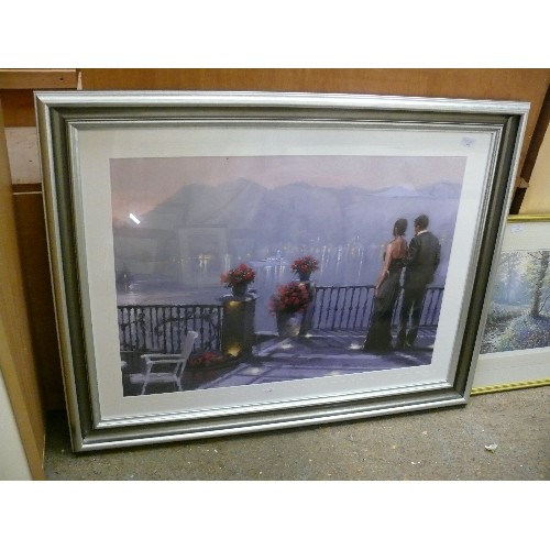 498 - LARGE PRINT ' LAKESIDE CAFE' BY MAC NEIL, FRAMED AND GLAZED