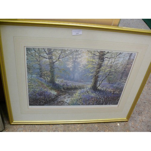 499 - LIMITED EDITION 160/500 PRINT BY JAMES D PRESTON, BLUEBELL WOOD, FRAMED AND GLAZED