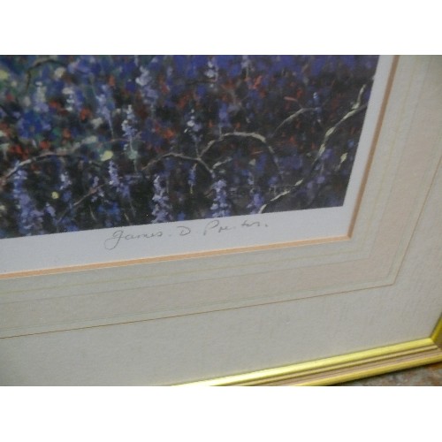 499 - LIMITED EDITION 160/500 PRINT BY JAMES D PRESTON, BLUEBELL WOOD, FRAMED AND GLAZED