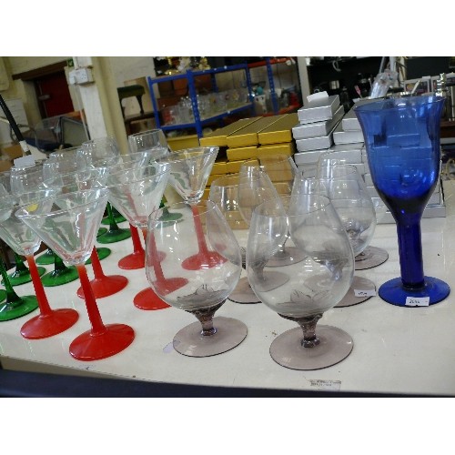 260 - VARIOUS GLASSES SETS WITH COLOURED STEMS