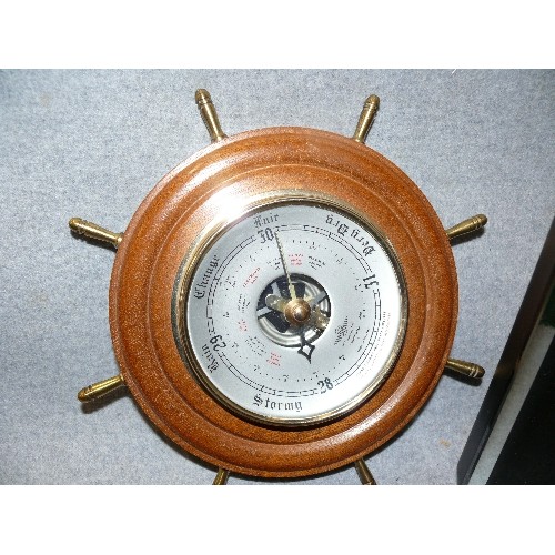 163 - AN ART DECO STYLE CLOCK PLUS A RADIO CONTROLLED CLOCK AND A WOODEN BAROMETER