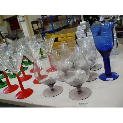 260 - VARIOUS GLASSES SETS WITH COLOURED STEMS