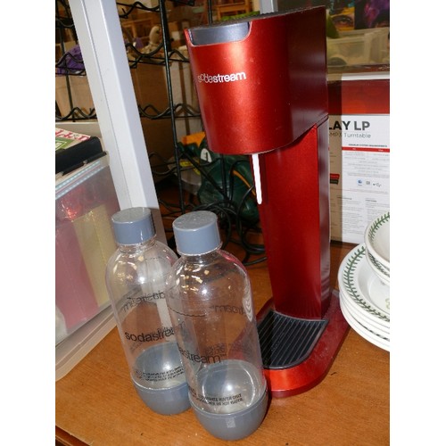 290 - A RED SODASTREAM WITH ORIGINAL BOTTLES