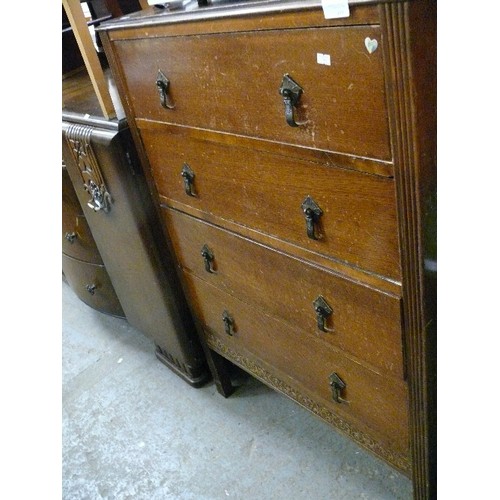 409 - OAK CHEST OF 4 DRAWERS, POSSIBLY ART NOUVEAU, LOVELY METAL DROP HANDLES