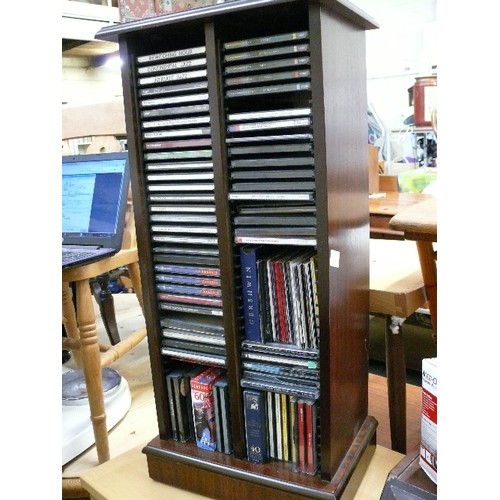 441 - MAHOGANY FINISH TABLE TOP CD HOLDER WITH CD CONTENTS