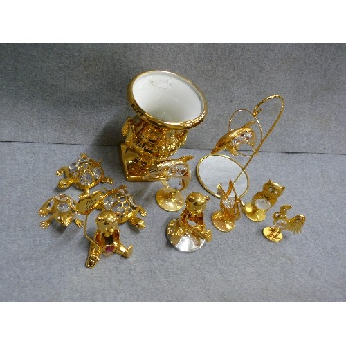 6 - 11 X 24ct GOLD PLATED CRYSTAL TEMPTATIONS CUT AUSTRIAN CRYSTAL ANIMALS - FROGS, DOLPHIN, OWL