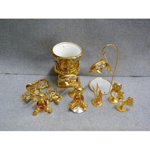 6 - 11 X 24ct GOLD PLATED CRYSTAL TEMPTATIONS CUT AUSTRIAN CRYSTAL ANIMALS - FROGS, DOLPHIN, OWL