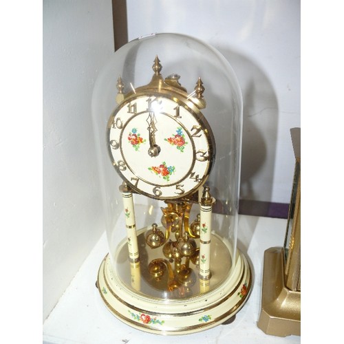 116 - A LOVELY FLORAL ANNIVERSARY CLOCK AND AN UNUSUAL MUSICAL MANTLE CLOCK