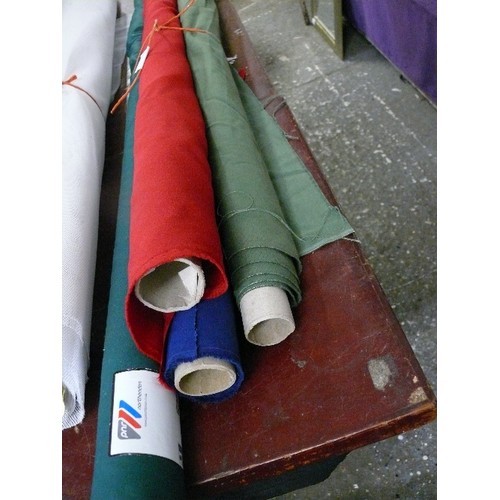 150 - 4 ROLLS OF FABRIC - 2 GREEN, 1 BLUE AND 1 RED