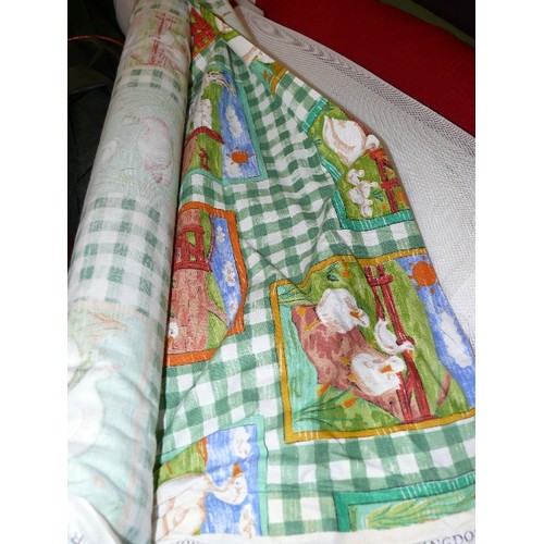 154 - A 5 METRE ROLL OF GRASSMERE MINT 100% COTTON  FABRIC WITH GREEN GINGHAM AND DUCK DESIGN