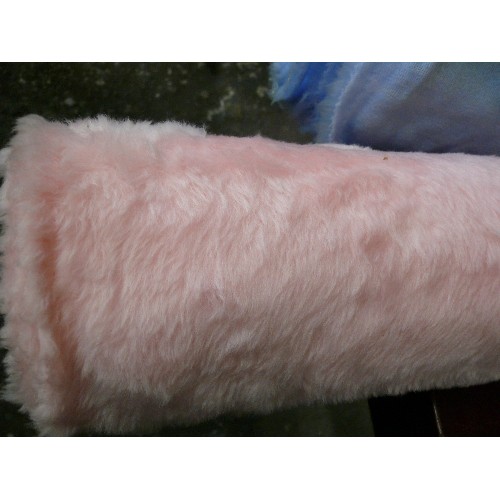 155 - A PART ROLL OF PINK TEDDY BEAR FLEECE FABRIC