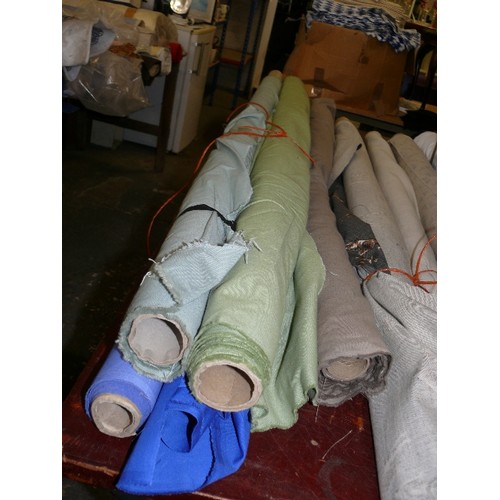 165 - 5 PART ROLLS OF FABRIC - 2 BLUE, 2 GREEN AND 1 BROWN