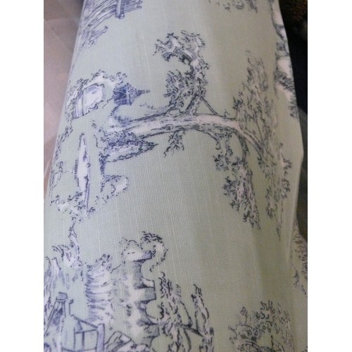 229 - A PART ROLL OF TOILLE DE JOUY FABRIC IN PALE MINT GREEN