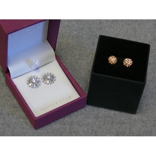 13 - 2 PAIRS OF EARRINGS 1 BALLS OF CHAMPAGNE STONES THE OTHER SILVER WITH WHITE STONES