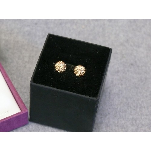 13 - 2 PAIRS OF EARRINGS 1 BALLS OF CHAMPAGNE STONES THE OTHER SILVER WITH WHITE STONES