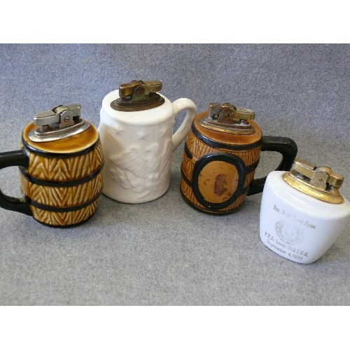 131 - 4 CERAMIC TANKARD STYLE TABLE LIGHTERS