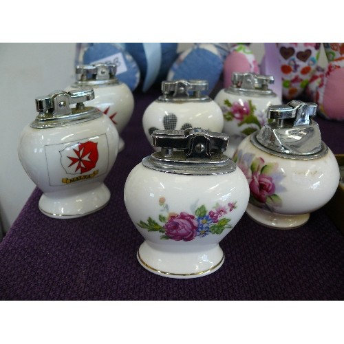 148 - 6 DECORATIVE CERAMIC TABLE LIGHTERS