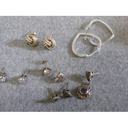 21 - A COLLECTION OF SOLID SILVER EARRINGS SOME WITH STONES SOME DESIGNER