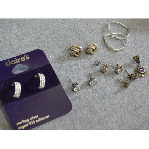 21 - A COLLECTION OF SOLID SILVER EARRINGS SOME WITH STONES SOME DESIGNER