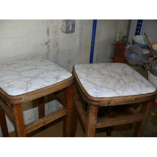 357 - A PAIR OF MARBLE EFFECT TOPPED STOOLS