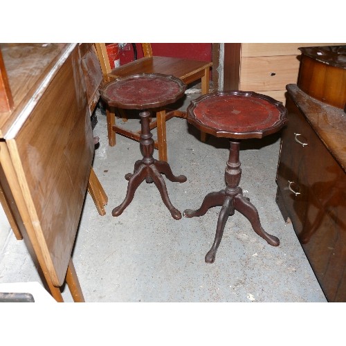 366 - A PAIR OF LEATHER TOPPED WINE TABLES