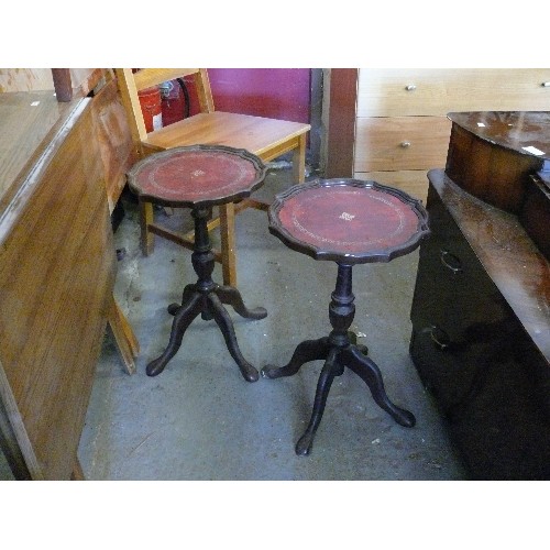 366 - A PAIR OF LEATHER TOPPED WINE TABLES