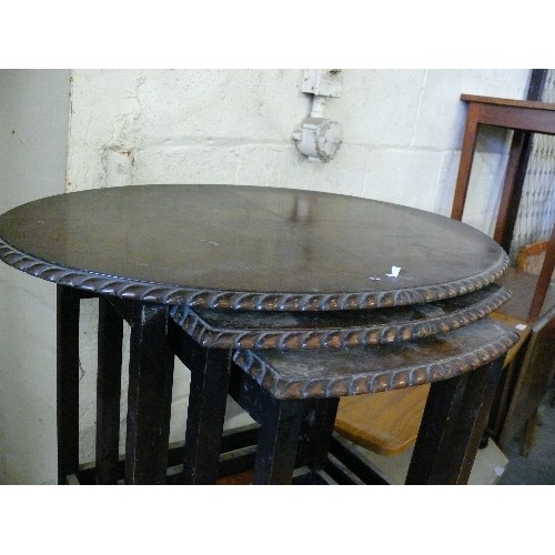 375 - NEST OF 3 OVAL SHAPED WOODEN TABLES