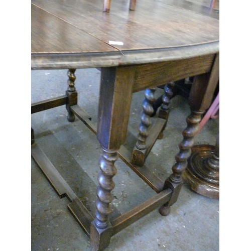 380 - WOODEN DROP LEAF TABLE WITH BARLEY TWIST LEGS