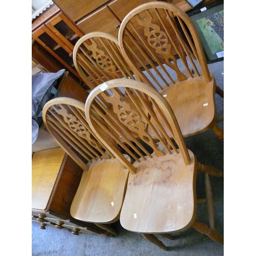 385 - SET OF 4 WHEEL BACK DINING CHAIRS